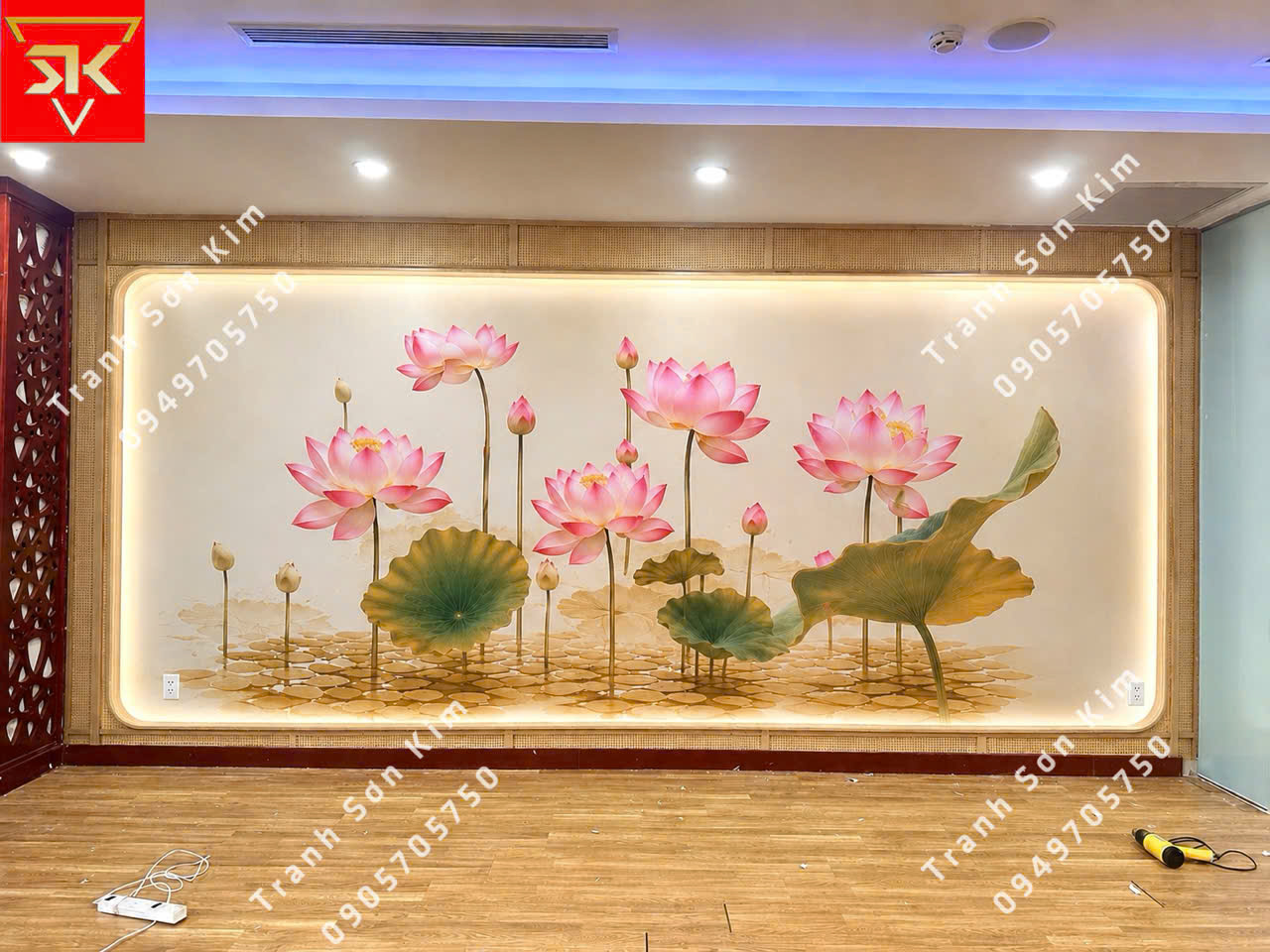 Thi công tranh dán tường indochine cho quán chay