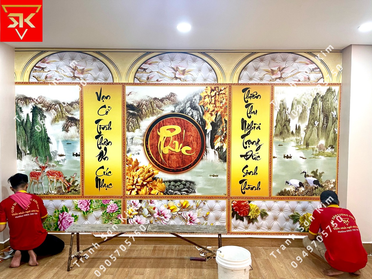 Thi công tranh dán tường 3D cho phòng thờ đẹp