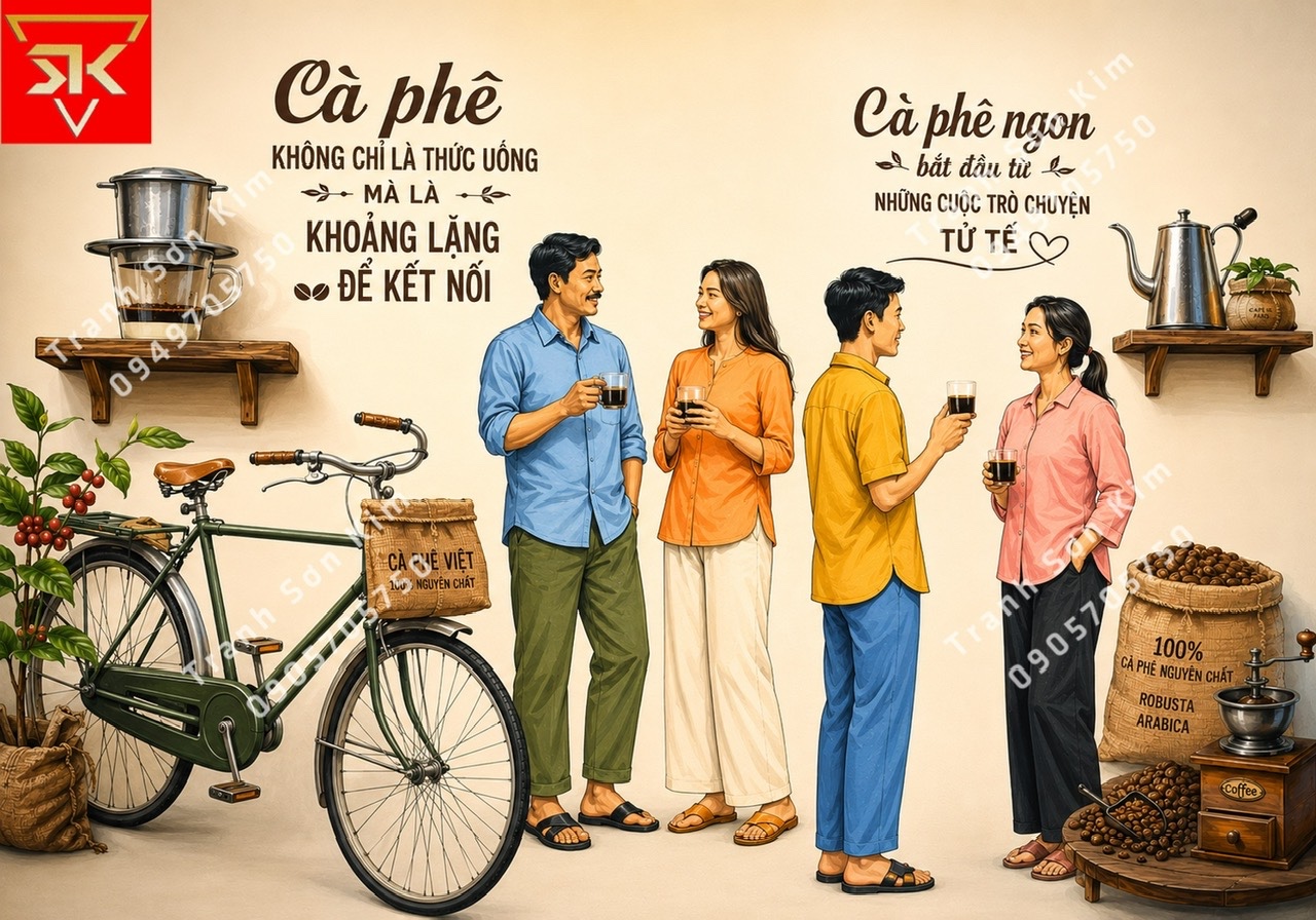 tranh dán tường quán cafe