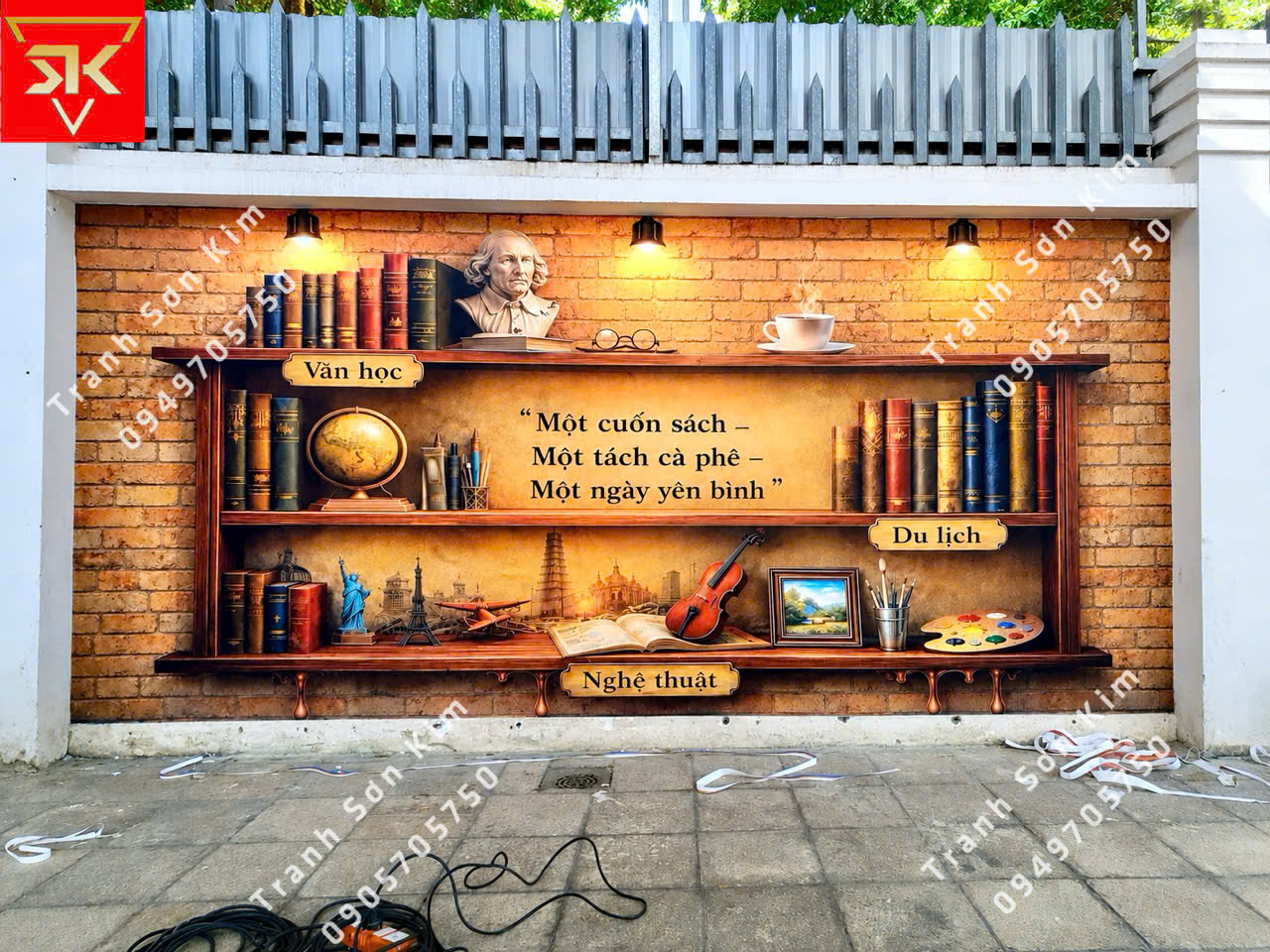 tranh dán tường quán cafe ngoài trời