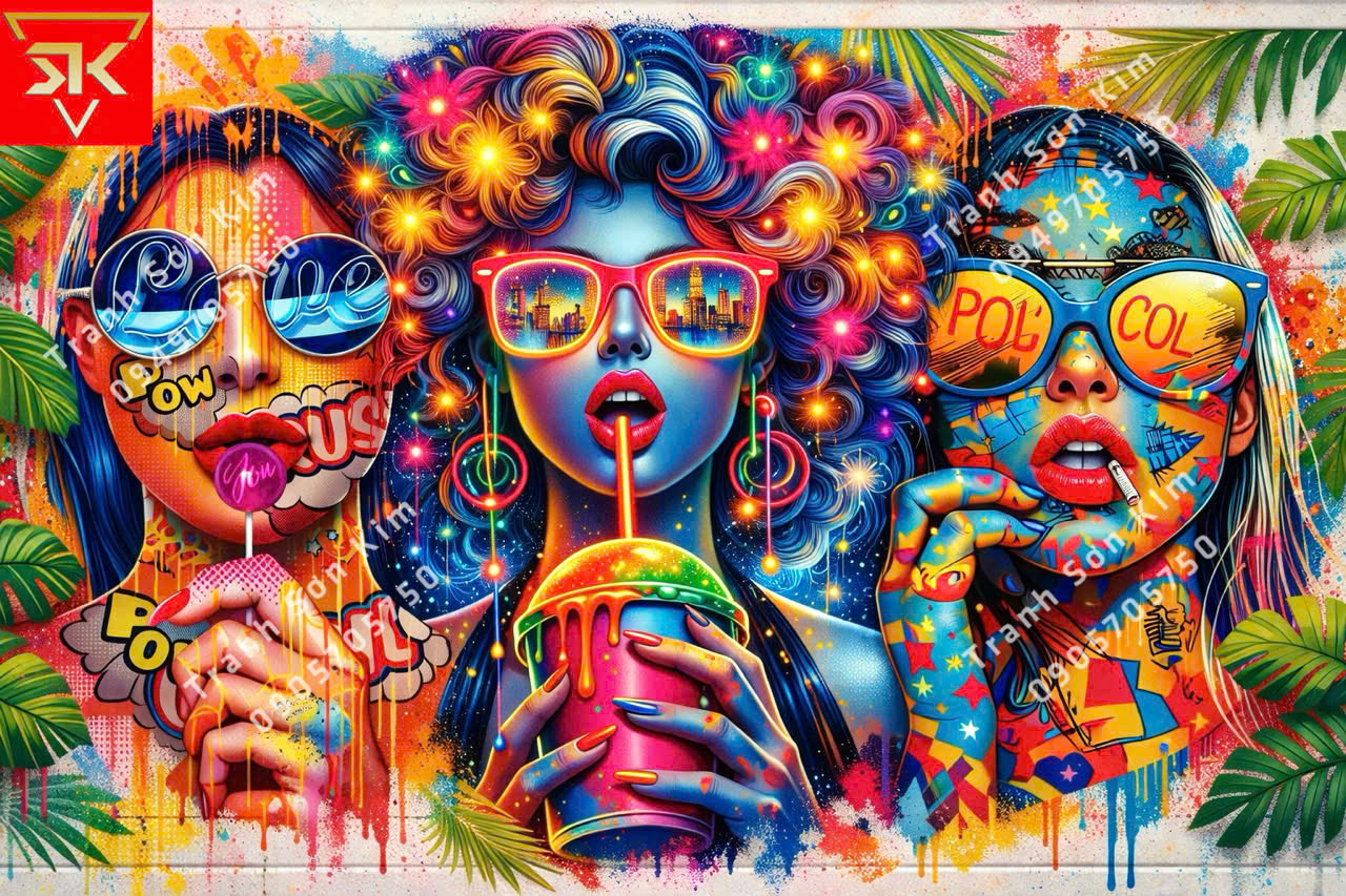 tranh 3 cô gái quán trà sữa