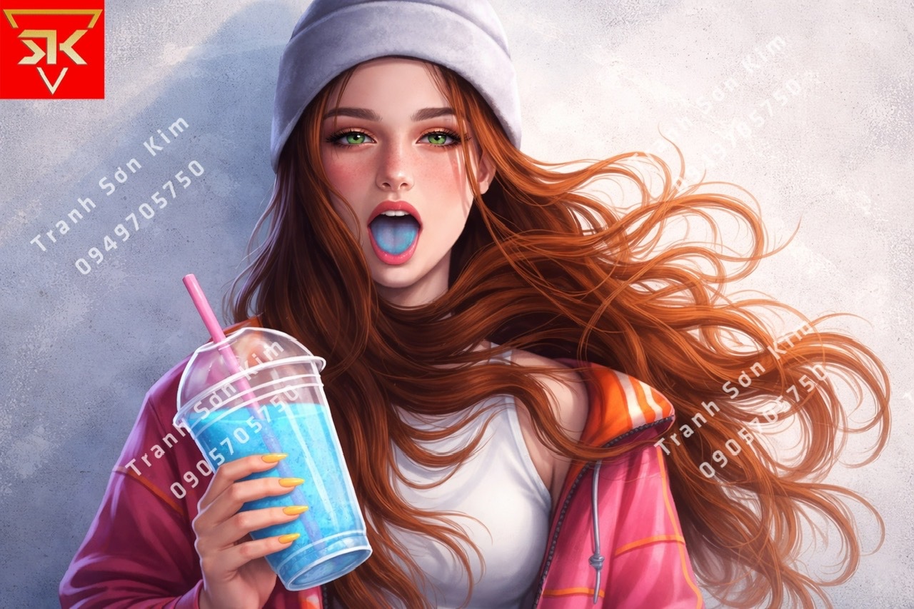 tranh dán tường trà sữa