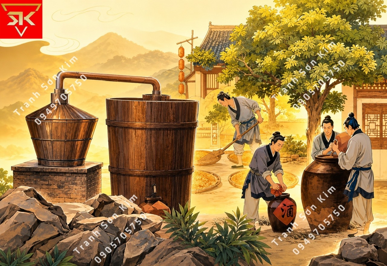 tranh dán tường hầm rượu
