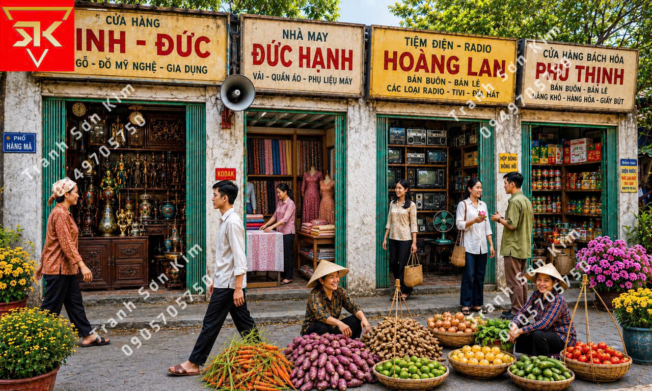 tranh dán tường hà nội xưa