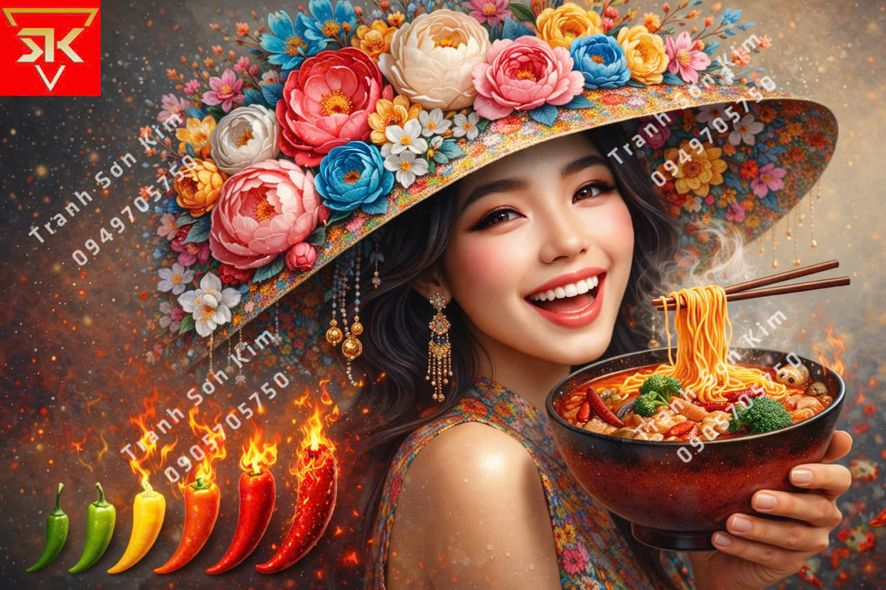 tranh 3d quán mì cay