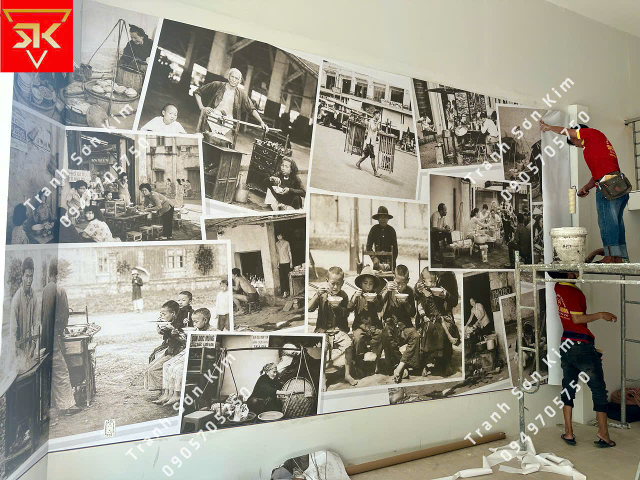 tranh dán tường trắng đen quán ăn